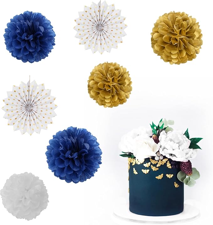 Navy-Blue White Gold Party Decorations - Image 4
