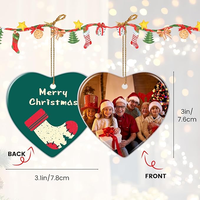 Personalized Christmas Ornaments 2025, Ceramic Heart Customized Photo Text - Image 2