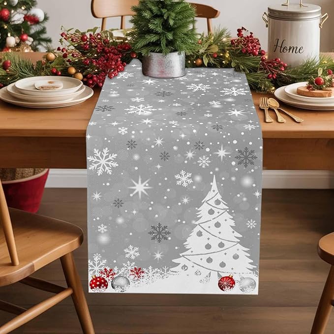 Christmas Snowflakes Cotton Linen Table Runner - Image 5