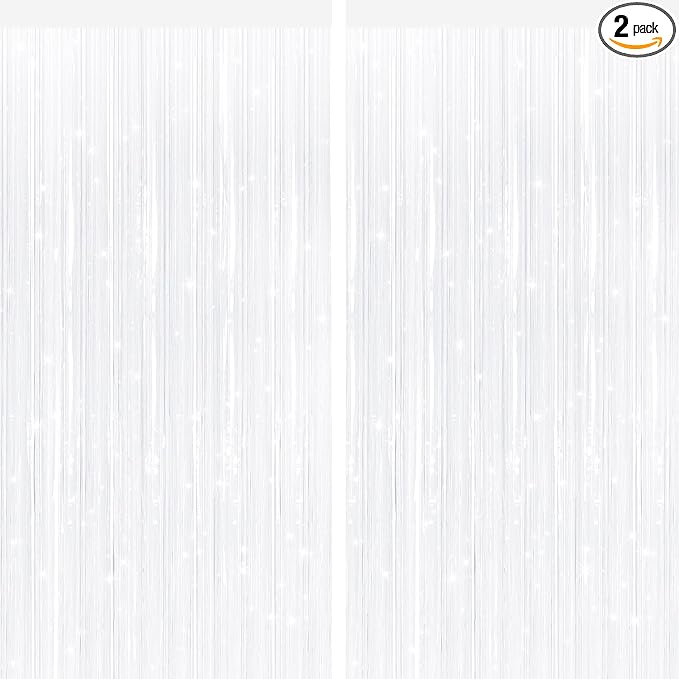 2 Pack White Metallic Tinsel Foil Fringe Curtains, Door Streamers Photo Booth by Unknown