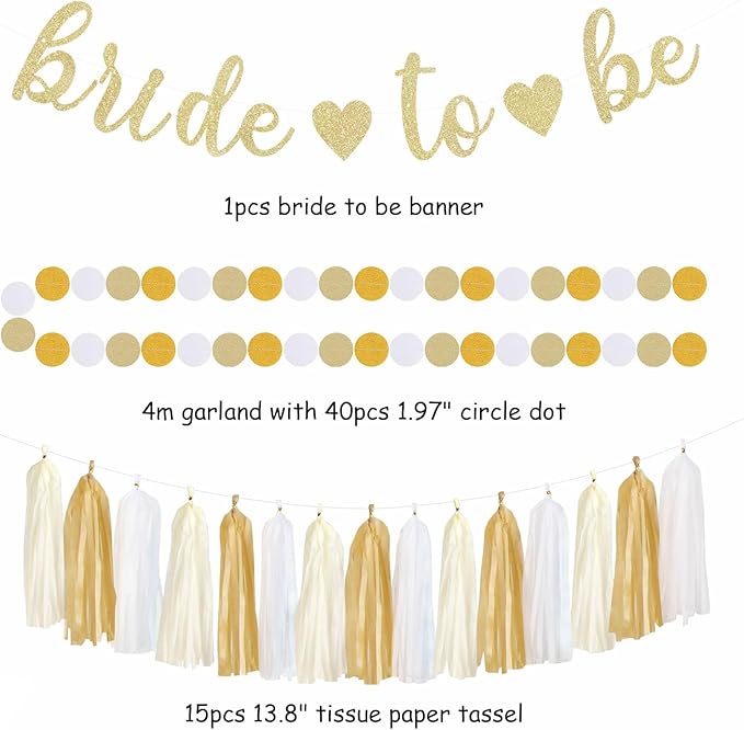 Champagne Gold White Bridal-Shower Party-Decorations - Image 2