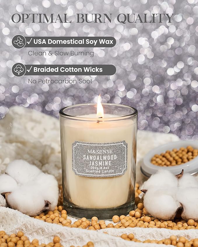 M&SENSE Sandalwood Jasmine Scented Candles, Classic Size 8.8 oz Glitter Jar - Image 3