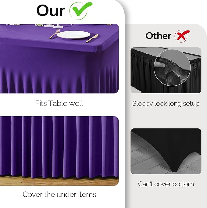 Wish Care 6 Pack Dark Purple Spandex Table Clothes - Image 8