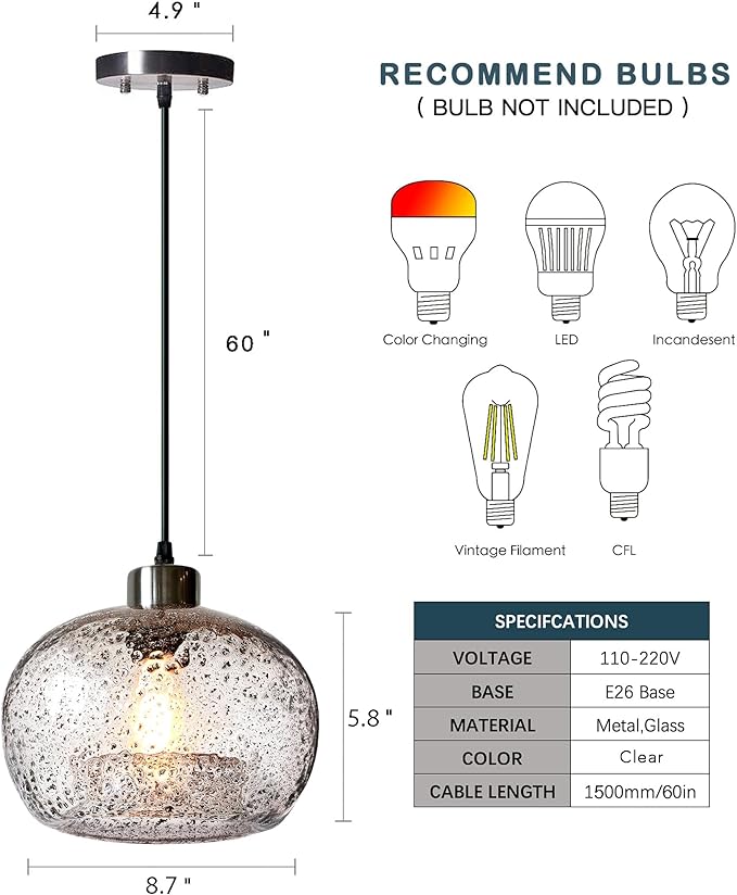 CASAMOTION Pendant Lighting Handblown Glass Drop Ceiling Lights, Modern Rustic - Image 6