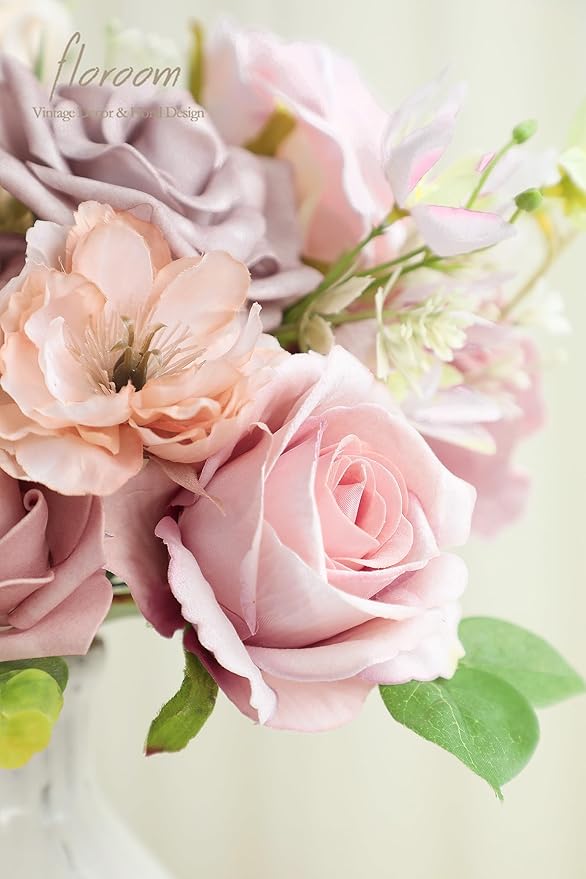 Floroom Dusty Rose Artificial Flowers Fake Roses Peonies and Greenery Combo Box - Image 6