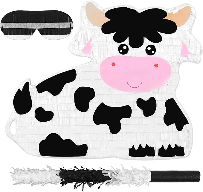 Milk Cow Pinatas Bundle with a Blindfold and a Bat, Mexican Theme Parties by Birchio
