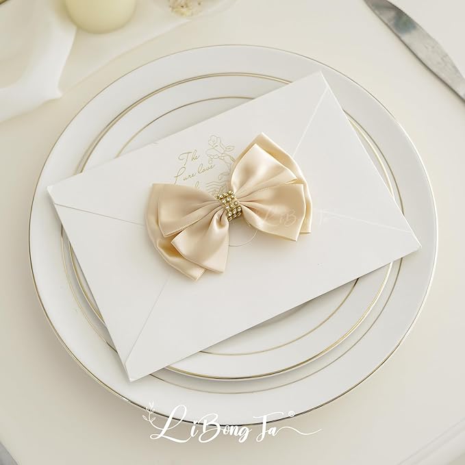Champagne Gold Ribbon Bow 4'' Premade Satin Bows, Gift Bows - Image 8
