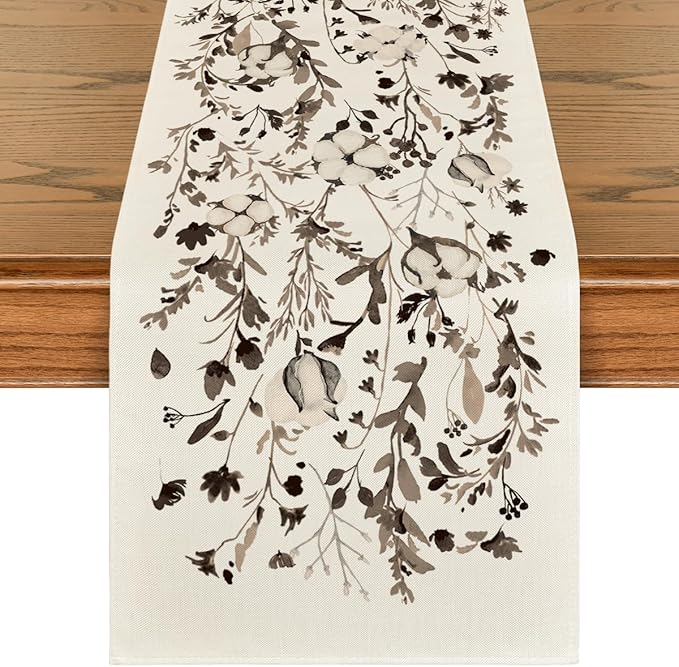 Artoid Mode Leaves and Flowers Cotton 210 GSM Winter Table Runner, Seasonal by ArtoidMode