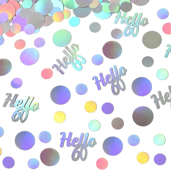 Hello 60 Birthday Confetti for Table Iridescent 60th Birthday Party Decorations - Image 5
