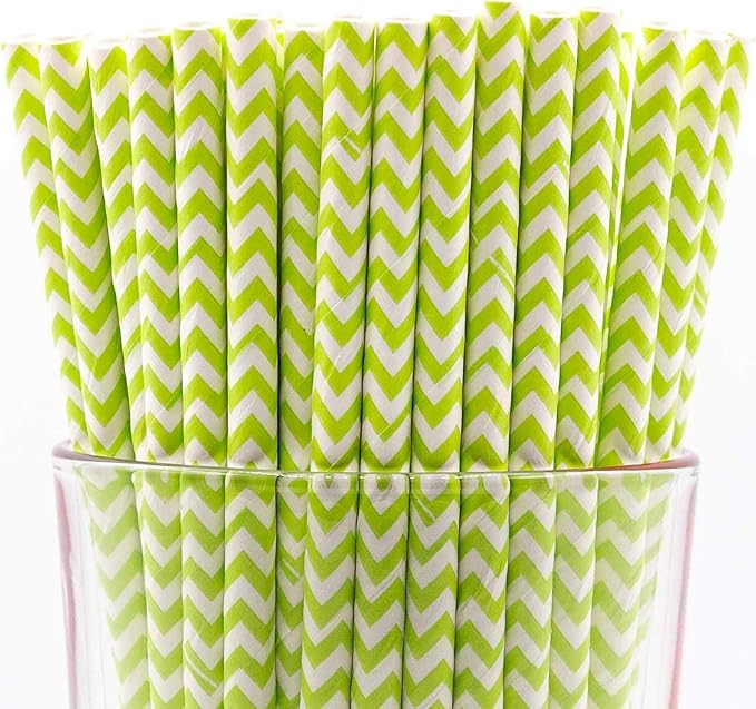 Pack of 300 Green Chevron Biodegradable 4-Ply Paper Drinking Straws by Stephanie+Imports