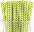 Pack of 150 Green Chevron Biodegradable 4-Ply Paper Drinking Straws by Stephanie+Imports