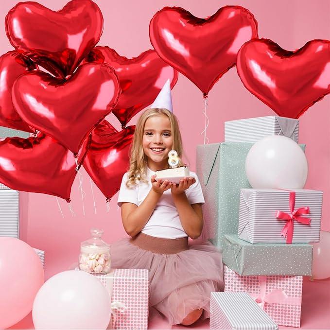 24 Inch Red Heart Balloons, Heart Shaped Valentines Foil Balloons - Image 6