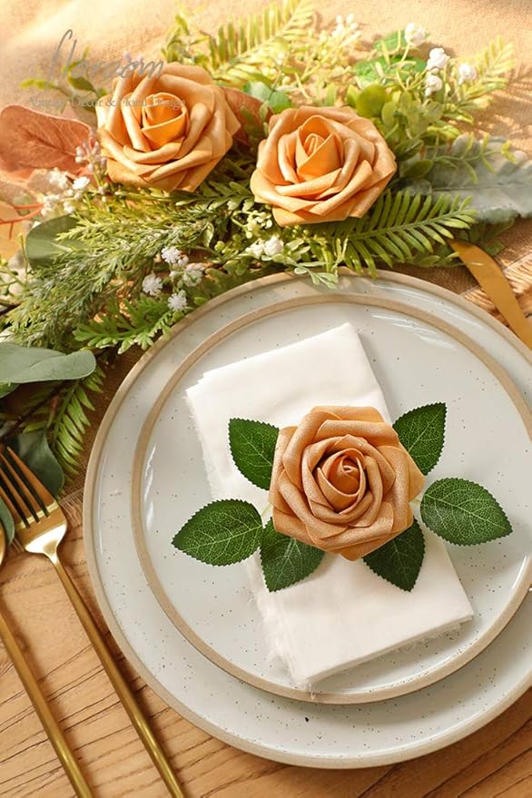 Floroom Artificial Flowers 25pcs Real Looking Gold Foam Fake Roses - Image 2