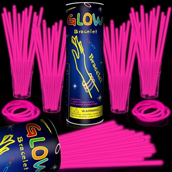 200 Pack 8'' Glow Sticks Bulk Party Favors Pink Light Up Sticks by Taikula