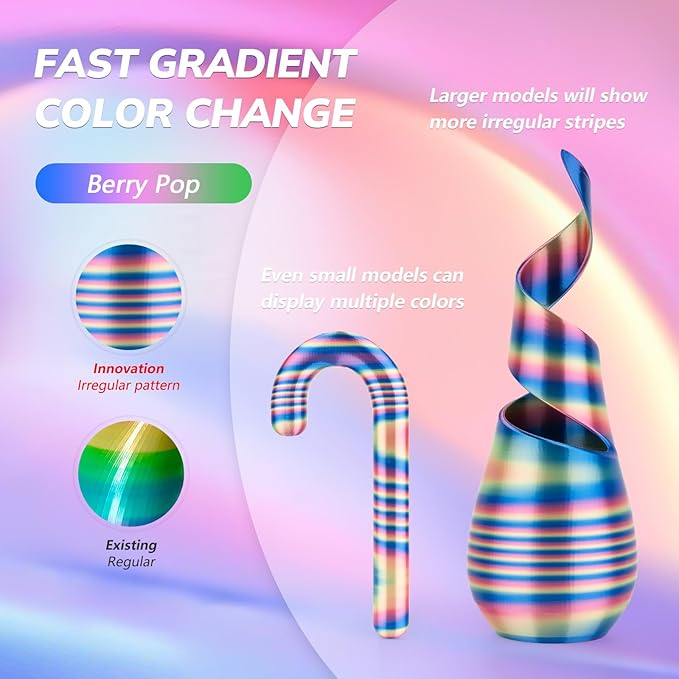 AMOLEN Silk PLA 3D Printer Filament, Shiny Multicolor Rainbow PLA Filament - Image 3