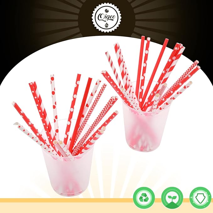 Red Paper Straws for Drinking Red Disposable Straws 150pcs Disposable Straws - Image 3