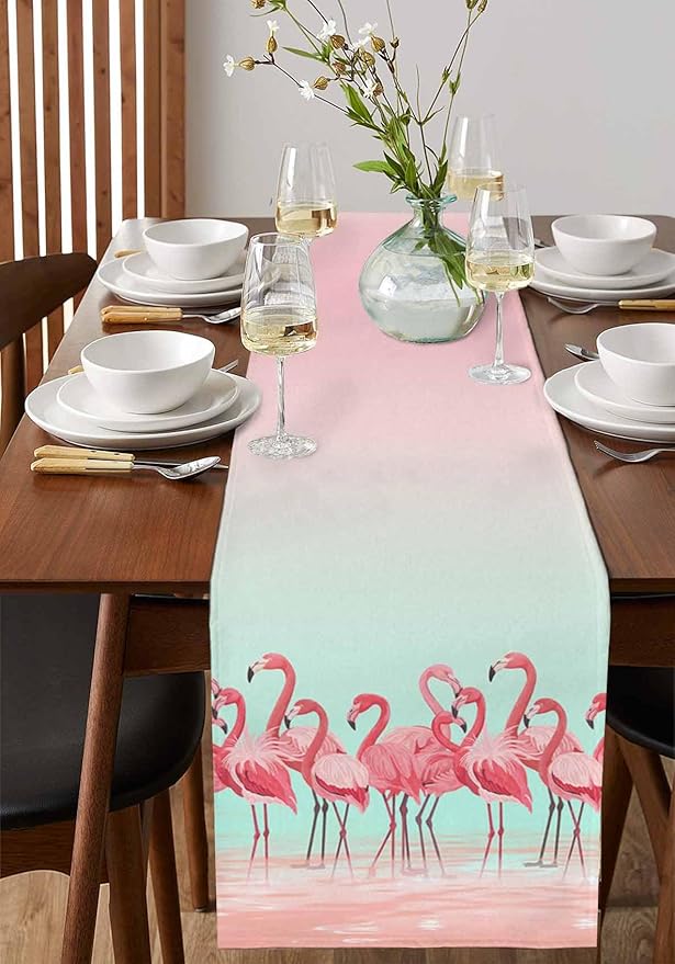 Tropical Flamingo Cotton Linen Table Runner - Image 2