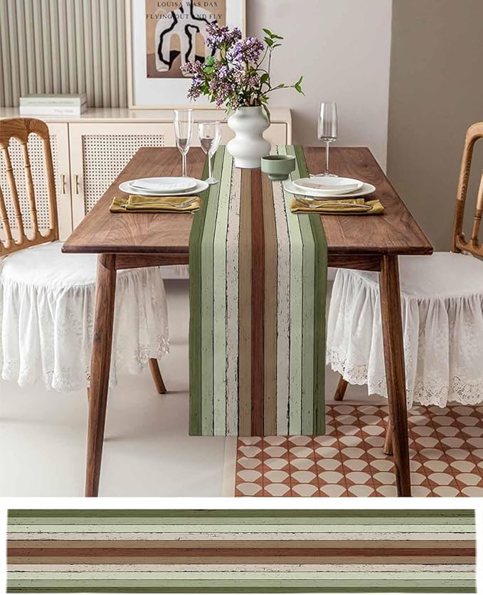 Sage Green Wooden Cotton Linen Table Runner - Image 6