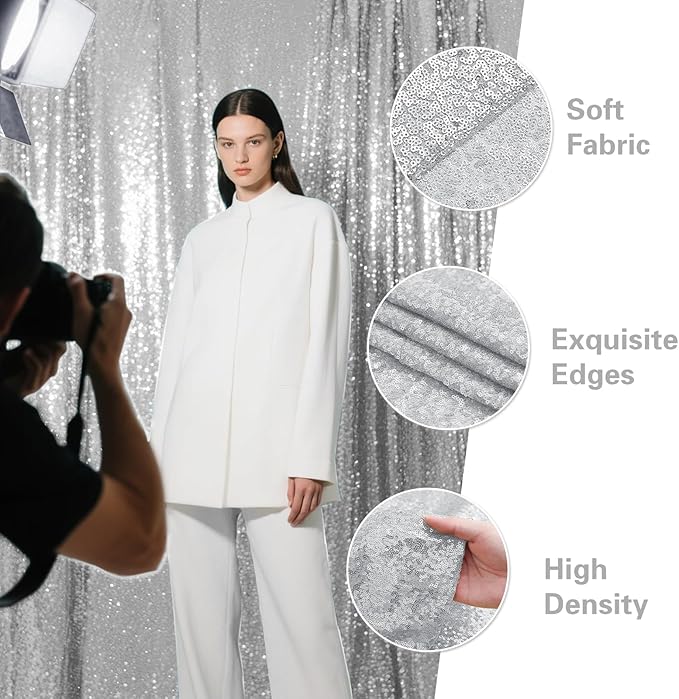 Silver Sequin Backdrop Curtain 4 Pieces 2FTx8FT Glitter Photography Backdrop - Image 6