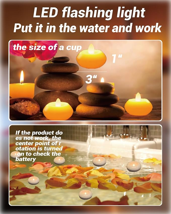 24 Pack 3” Flameless LED Floating Candles, Water-Activated Battery Operated - Image 7