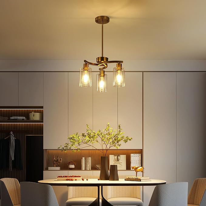 3-Light Gold Dining Room Chandeliers Over Table, Contemporary Kitchen Island - Image 2