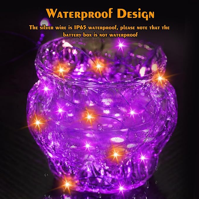 btfarm 12 Pack Fairy Lights Battery Operated, 7ft 20 Led Orange Purple Twinkle - Image 3