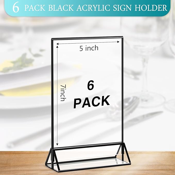 Zonon Acrylic Sign Holder 5x7, 6 Pack Vertical Double Sided Menu Display Stand - Image 2