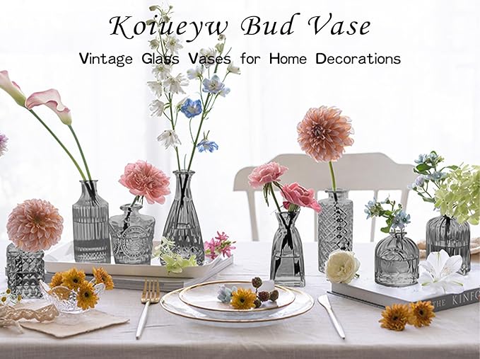 Dark Gray Bud Vases Set, Small Flower Design - Image 3