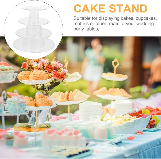 DOITOOL Macaron Tower Stand 4 Tier Transparent Plastic Round Macaron Tower - Image 7