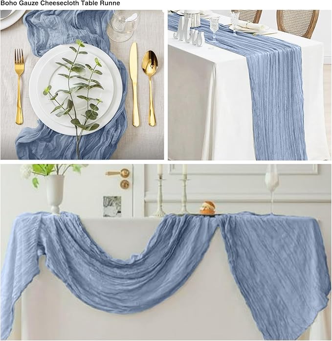 20 Pack Dusty Blue Cheesecloth Table Runner 17x108 Inch Boho Wrinkled Sheer - Image 4
