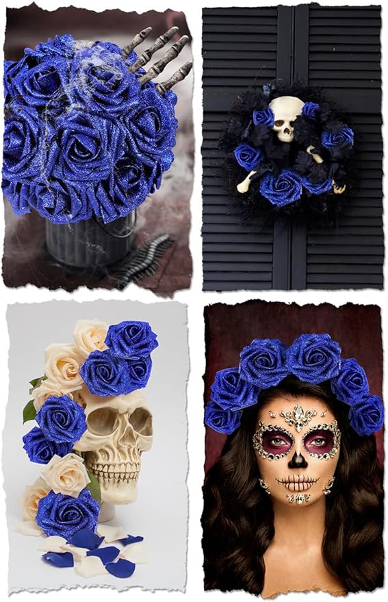 N&T NIETING Artificial Flowers Glowing Navy Blue Flowers Foam 25pcs Glitter - Image 5