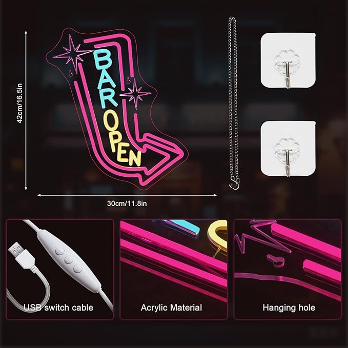 Lucunstar Bar Open Neon Sign, Colorful LED Bar - Image 7