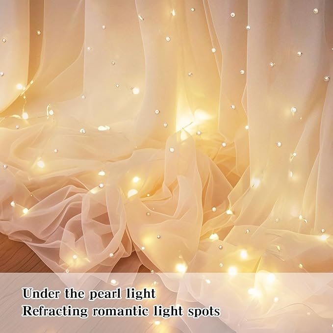10 * 8FT Beige Pearl Tulle Double Layered Backdrop Curtain - Image 5