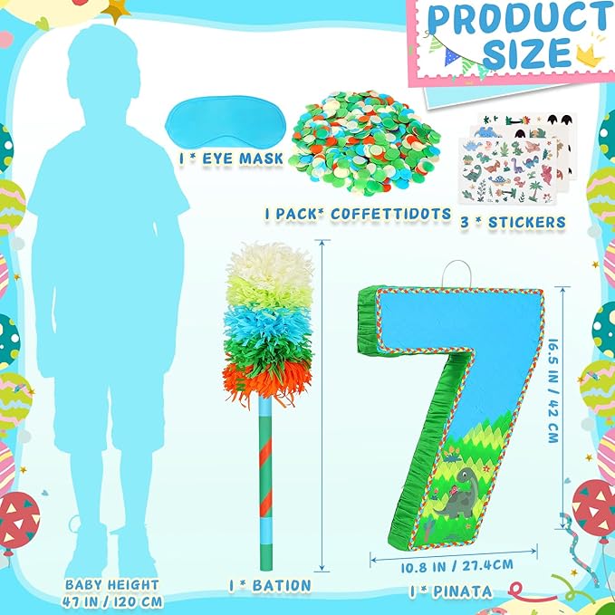 Number 7 Pinata for Birthday Party Decorations, Jungle Dinosaur Piñata Games Toy - Image 4