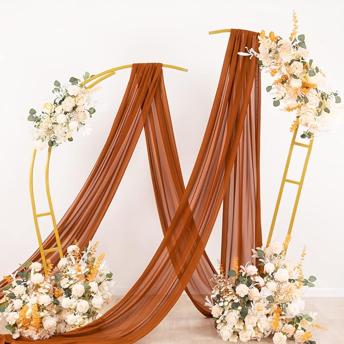 Socomi Wedding Arch Draping Fabric 3 Panels 29" x 19Ft Terracotta Sheer Chiffon - Image 4