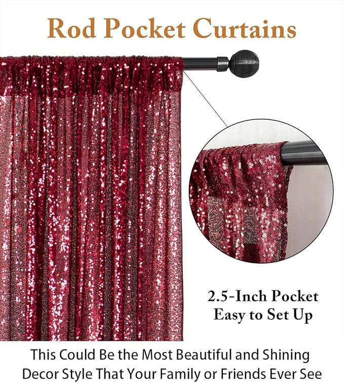 ShinyBeauty Sequin Curtains 2 Panels Burgundy 2FTx8FT Sequin Photo Backdrop - Image 4