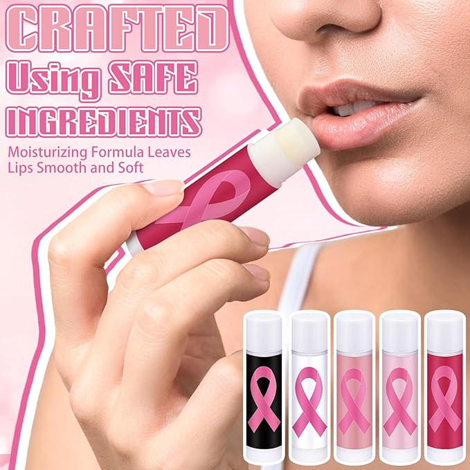 30 Pack Breast Cancer Awareness Accessories Gifts Bulk Lip Balms Favors Pink - Image 4