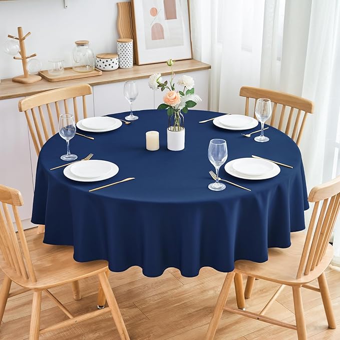 2 Pack Round Table Cloth 48 Inch Navy Tablecloth Washable Polyester Solid - Image 2