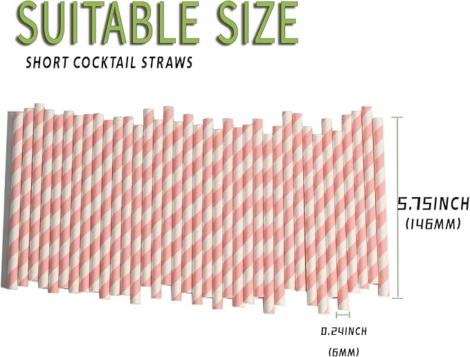 Paper Straws Disposable Pink White - Image 3