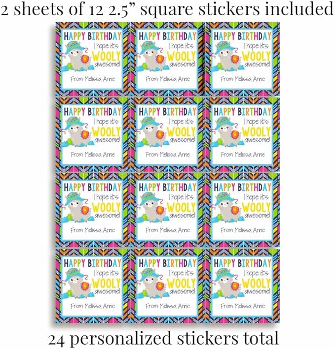 Custom & Personalized Wooly Awesome Alpaca Happy Birthday Gift Tag Sticker - Image 4