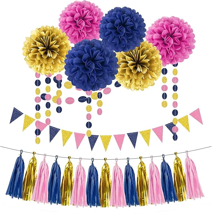 Gold Navy-Blue Pink Party Decorations by HongTongTong