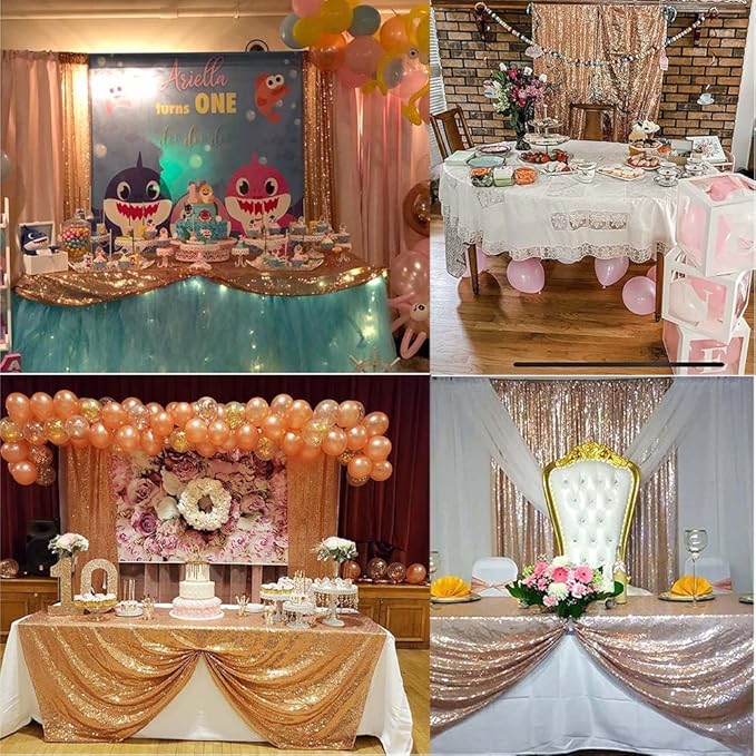 Rose Gold Sequin Backdrop Curtain 8FTx8FT 1 Panel Sequin Backdrop Drape - Image 3