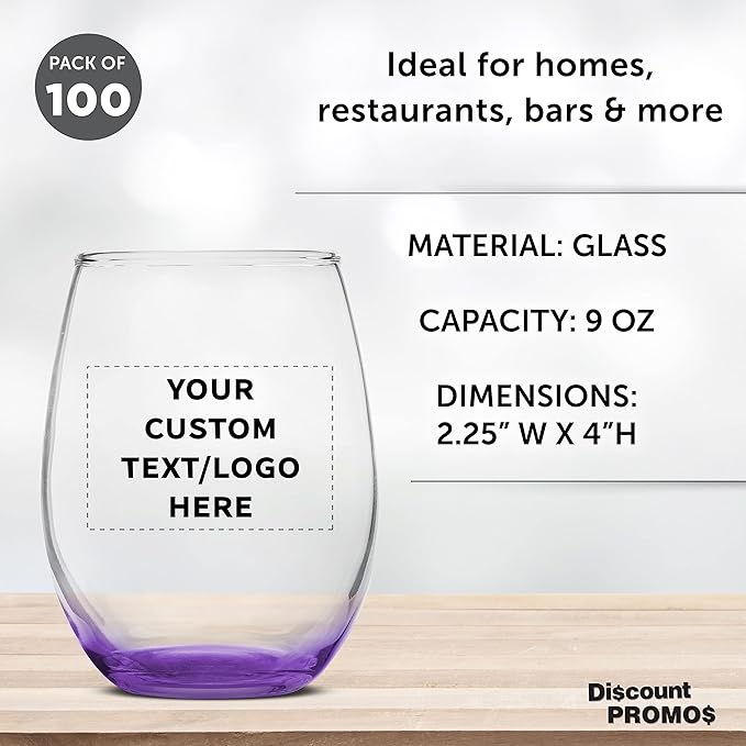 Custom Stemless Wine Glass 9 oz. Set of 100, Personalized Bulk Pack - Image 4