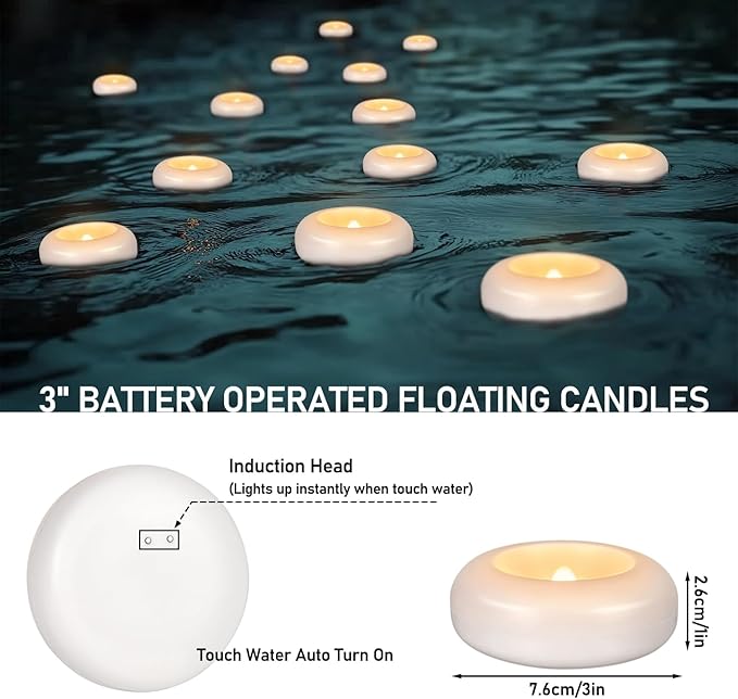 24Pack Waterproof Flameless Floating Tealights, 120+Hour Warm White Battery - Image 7