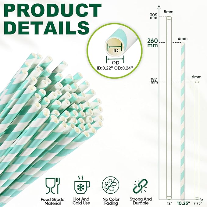 Aqua Paper Straws 10 Inch Extra Long - Image 3
