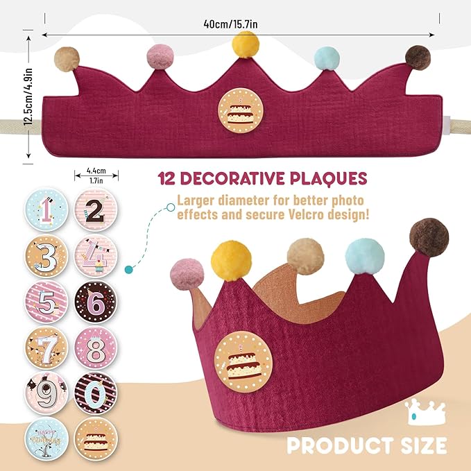 Reusable Birthday Crown with Numbers, Kids Birthday Hat Fabric Crown Pertain - Image 4