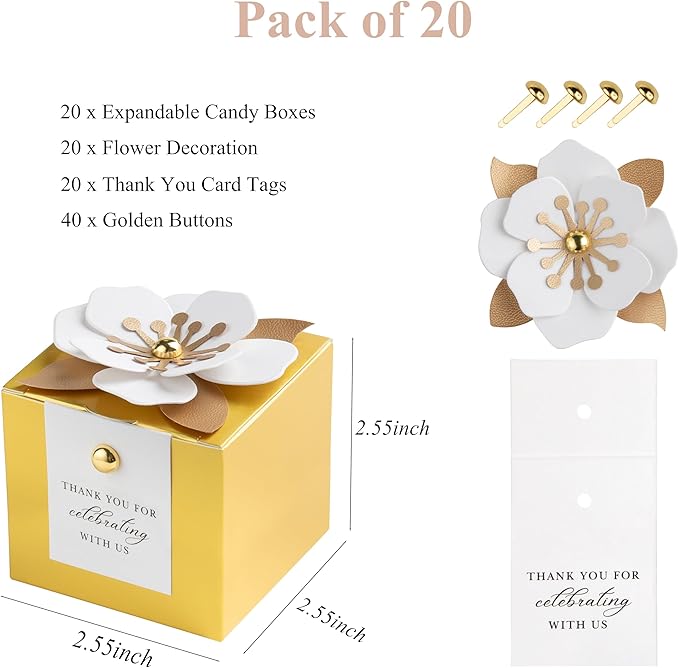 FEIYI 20 PCS Candy Boxes, 3 In 1 Gold Favor Boxes - Image 2