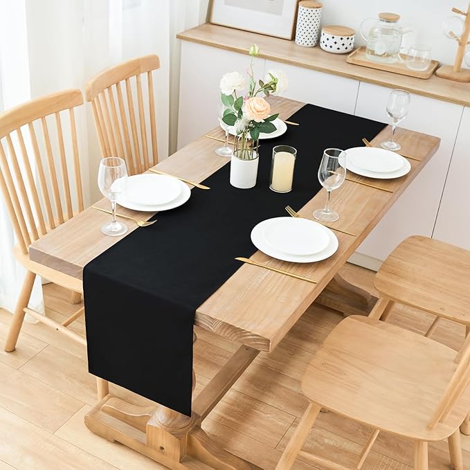 2 Pack Black Table Runner 12 x 90 Inch Solid Color Farmhouse Runners Coffee - Image 2