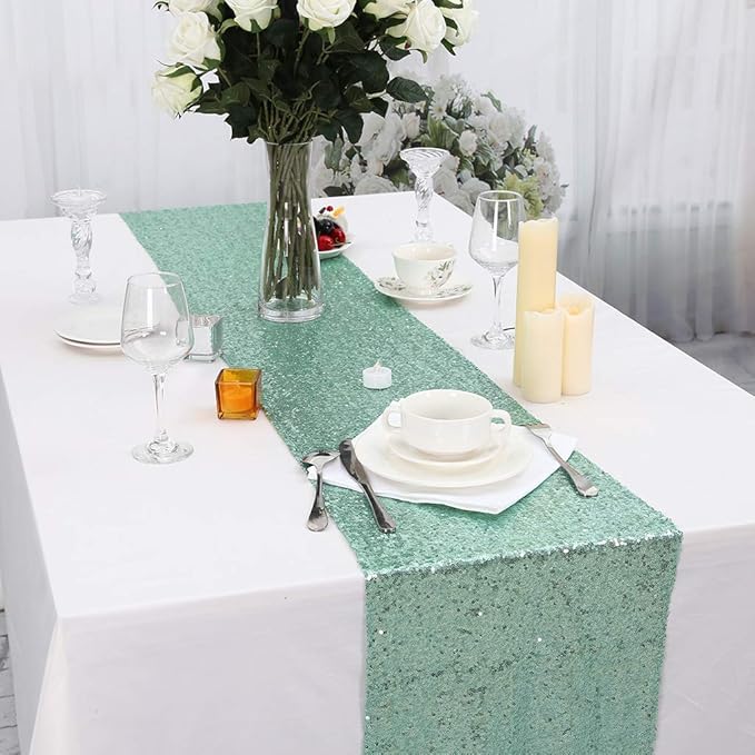 Eternal Beauty 5PCS-12X108 Mint Green Sequin Table Runner - Image 8