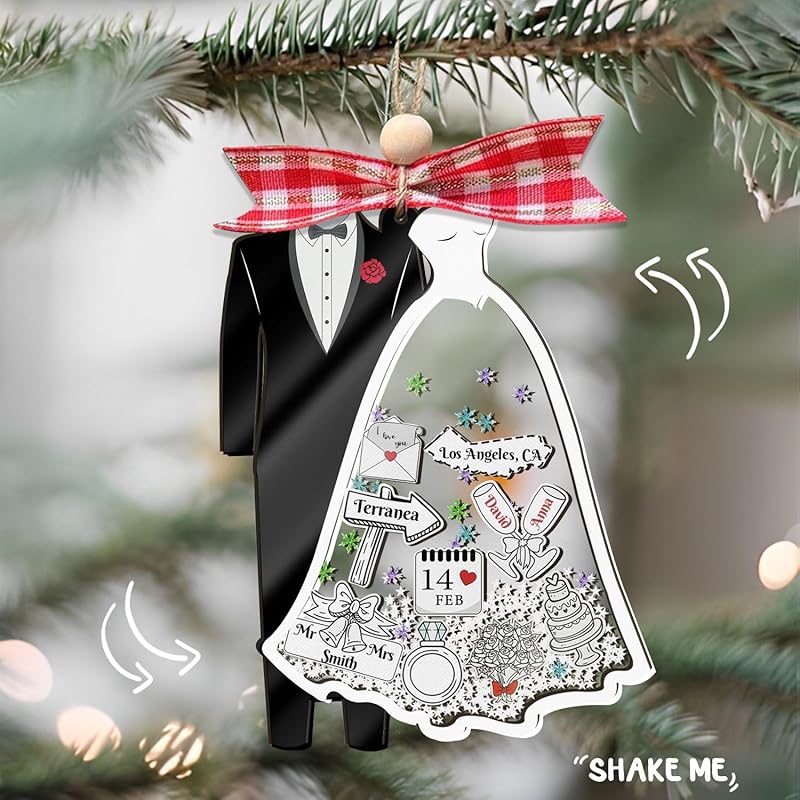 Personalized Wedding Shake Ornament, Custom Bride and Groom Christmas Ornament - Image 4